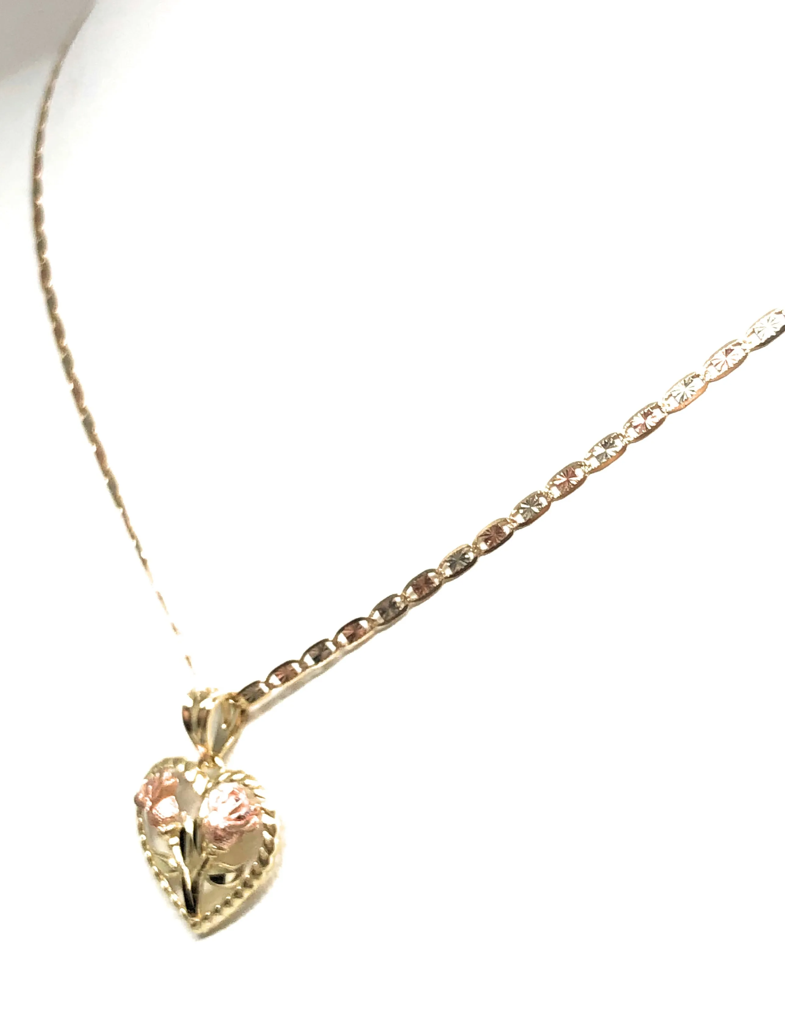 10k Solid Gold Yellow & Rose Gold Double Rose Flower Pendant Necklace Valentina Chain