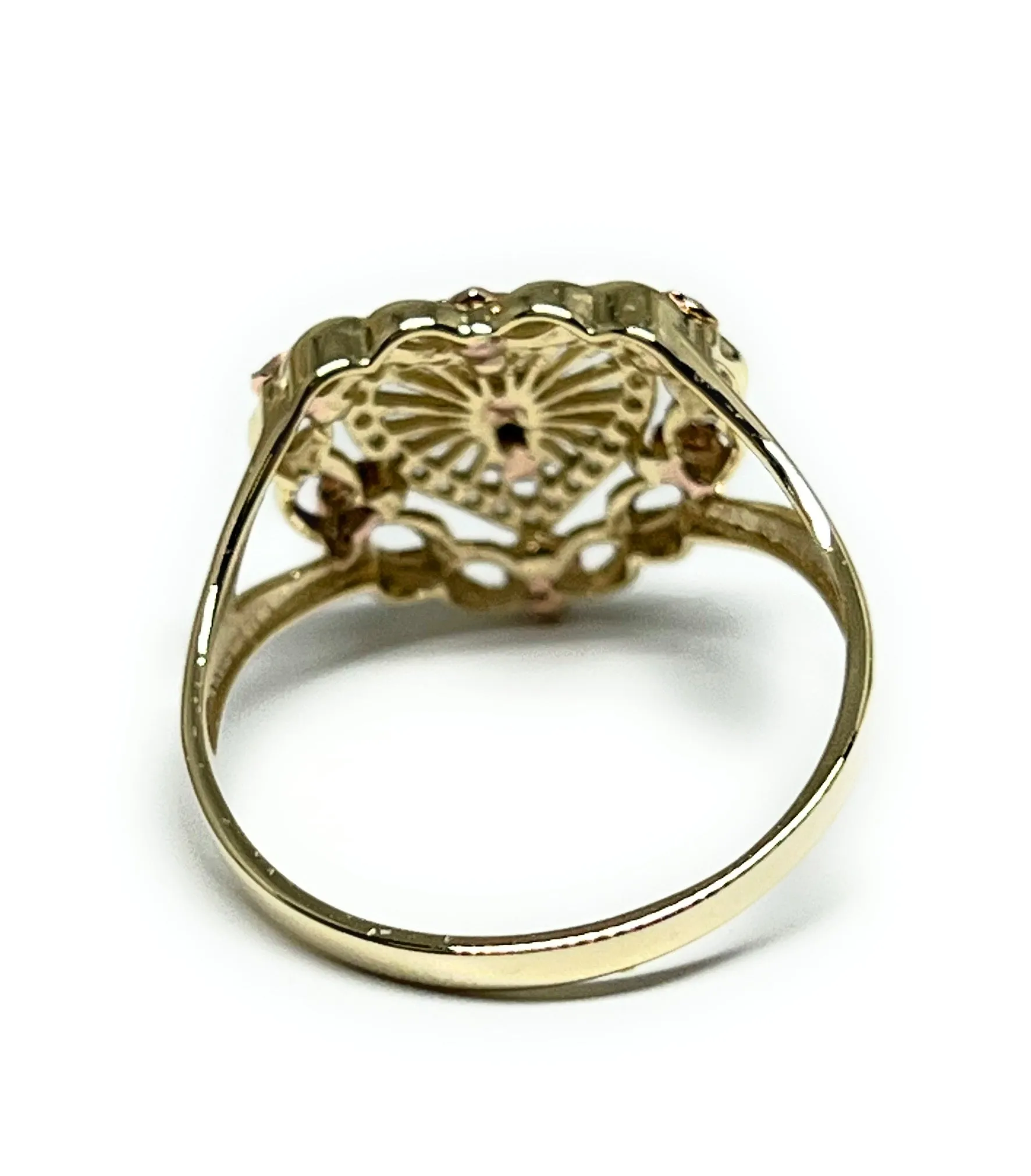 10k Solid Gold Yellow & Rose Gold VIRRGIN MARY FLOWER Ring (FC 253)