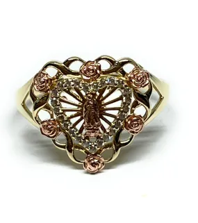 10k Solid Gold Yellow & Rose Gold VIRRGIN MARY FLOWER Ring (FC 253)