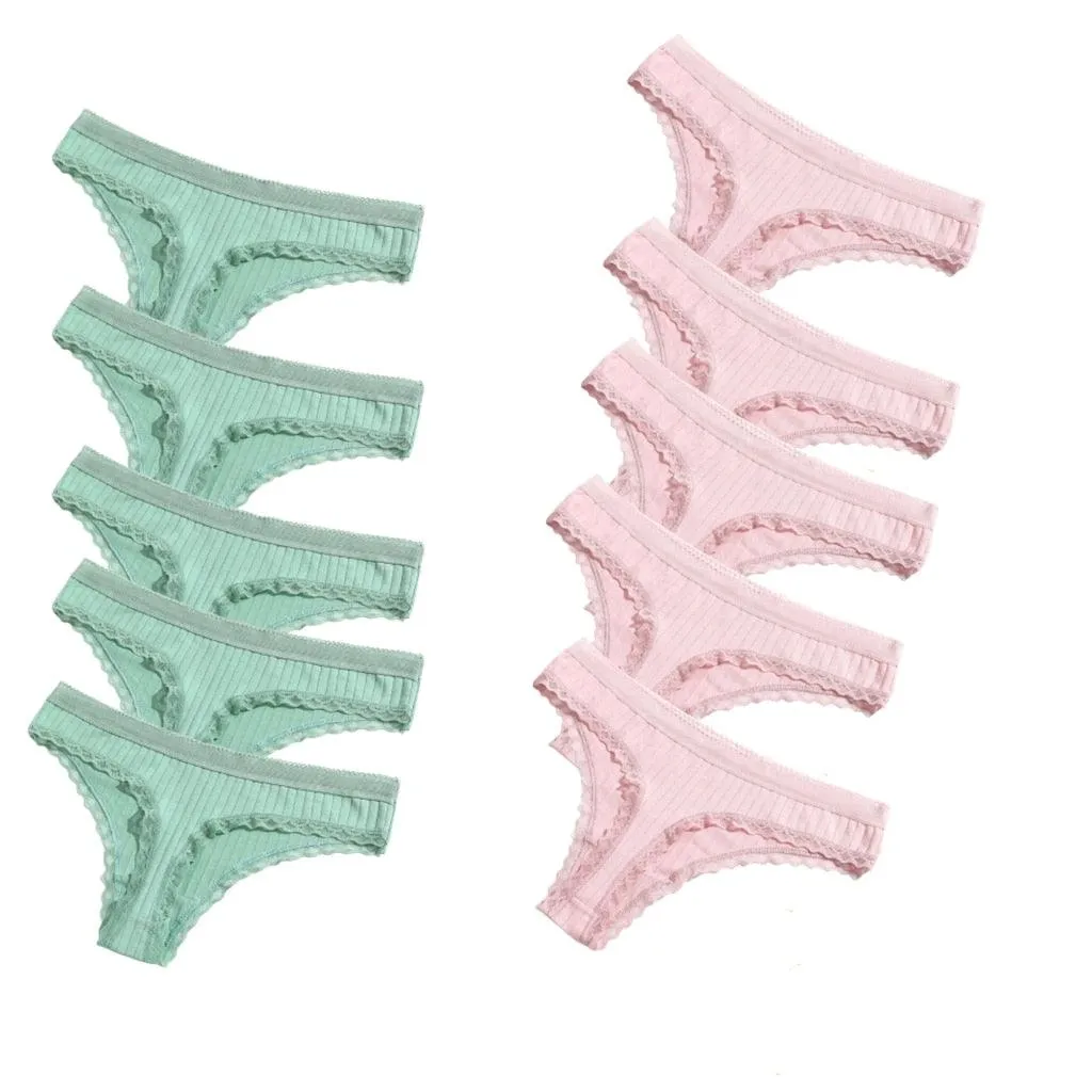 10Pcs/Set Cotton Thongs Lace Low G String