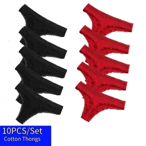 10Pcs/Set Cotton Thongs Lace Low G String