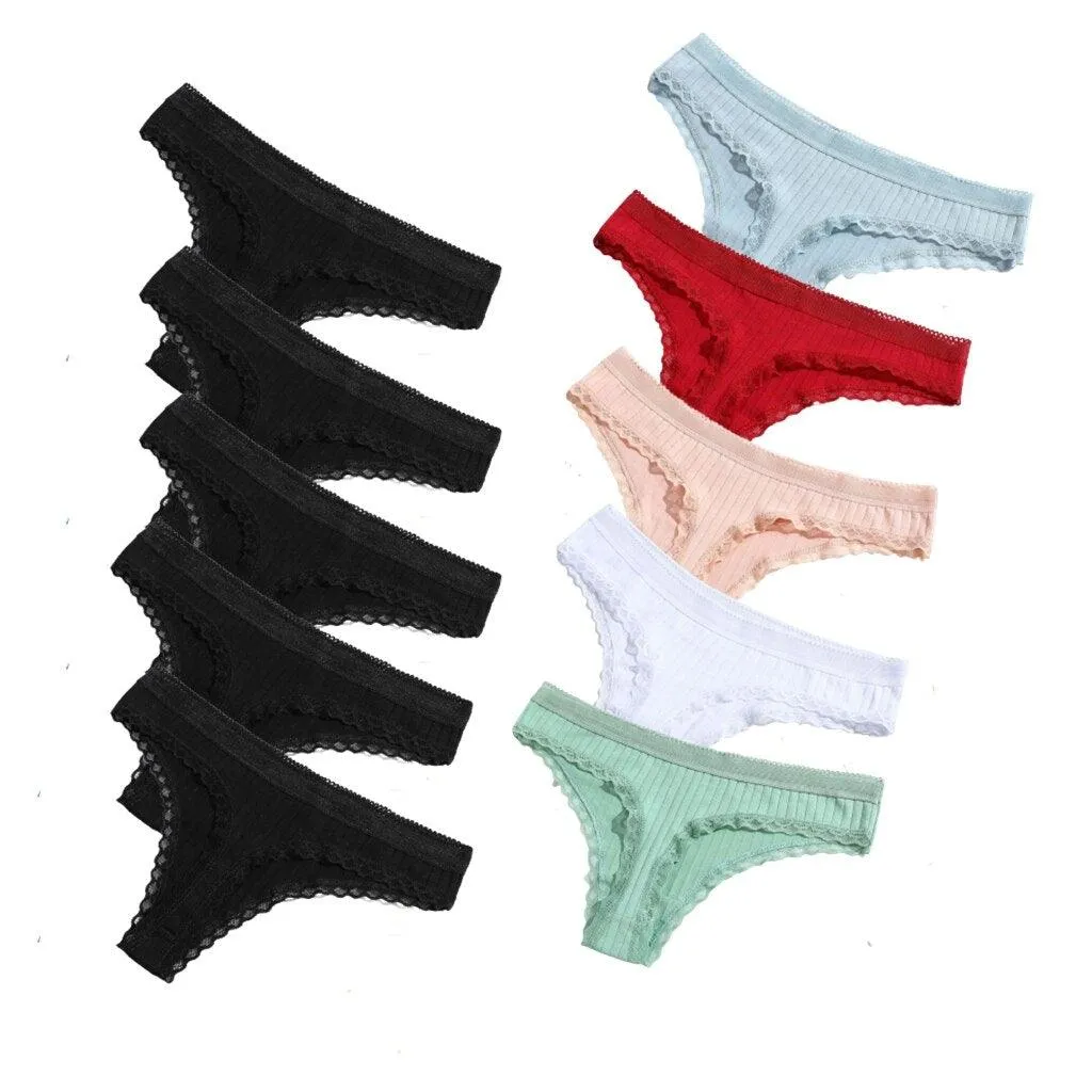 10Pcs/Set Cotton Thongs Lace Low G String