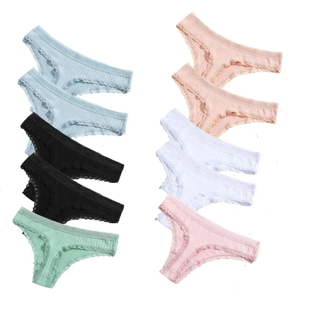 10Pcs/Set Cotton Thongs Lace Low G String