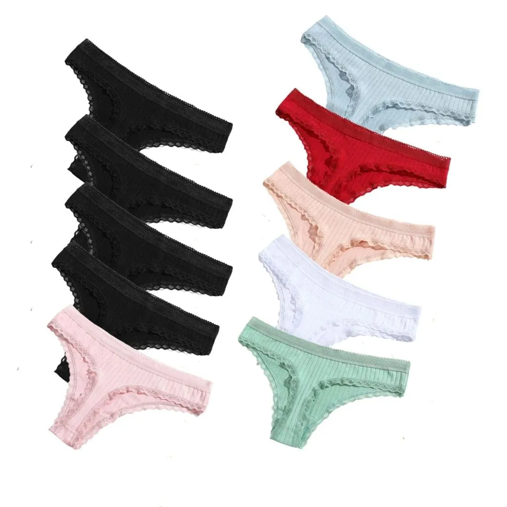 10Pcs/Set Cotton Thongs Lace Low G String