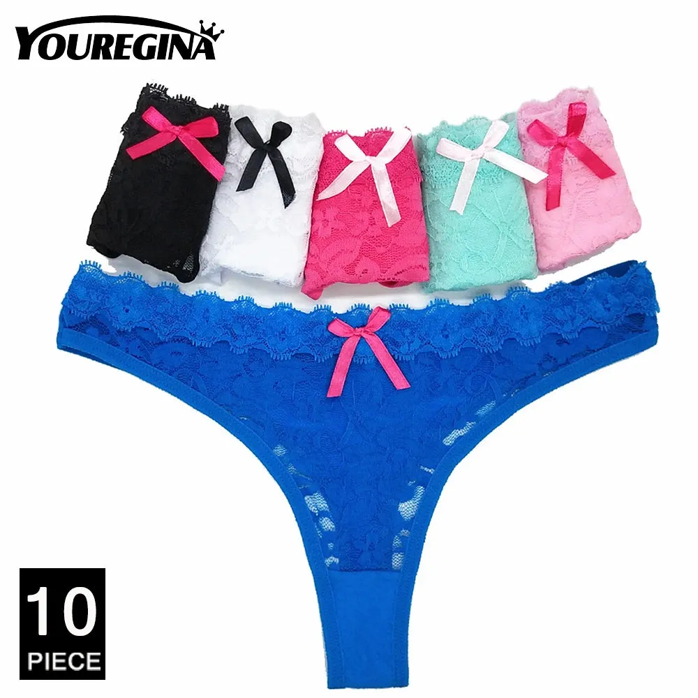 10Pcs/set Lace Panties Breathable Low Waist Fashion G-String