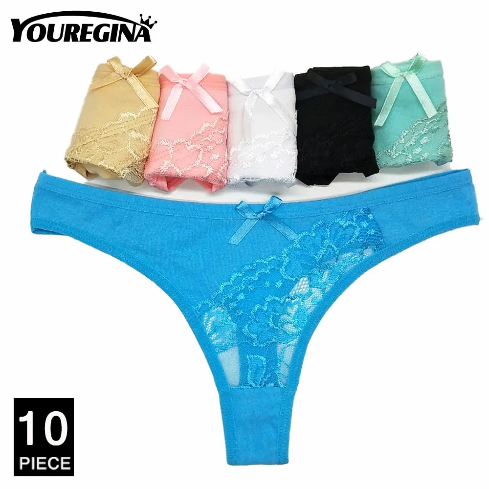 10Pcs/set Lace Panties Breathable Low Waist Fashion G-String