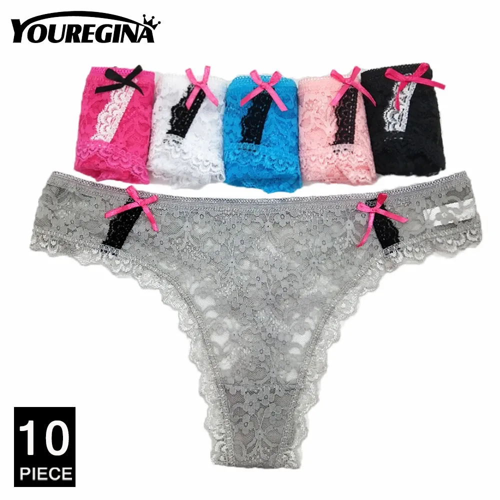 10Pcs/set Lace Panties Breathable Low Waist Fashion G-String