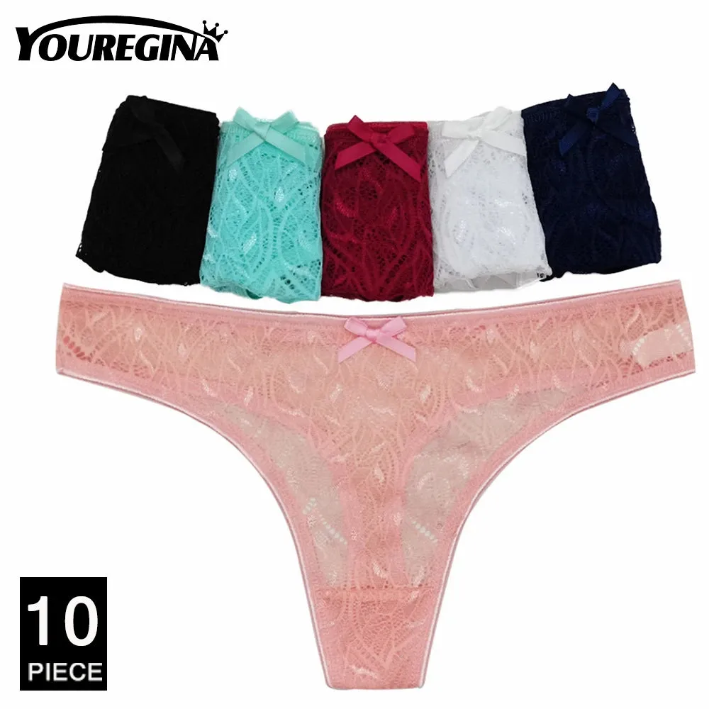 10Pcs/set Lace Panties Breathable Low Waist Fashion G-String