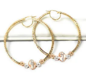 14k Solid Gold Tri-Color SAAN JUDAS FLOWER CZ Hoop Earrings