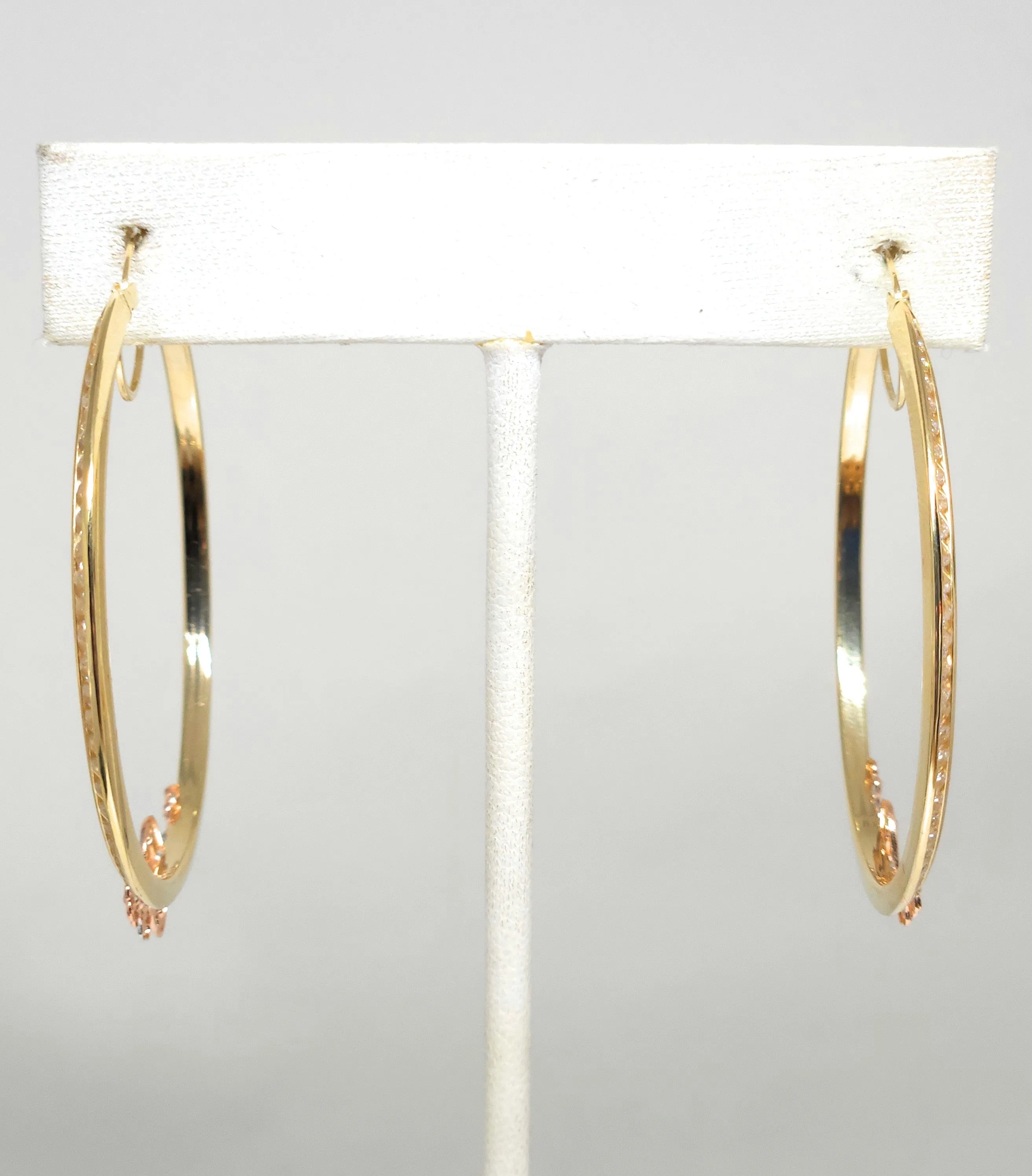 14k Solid Gold Tri-Color SAAN JUDAS FLOWER CZ Hoop Earrings