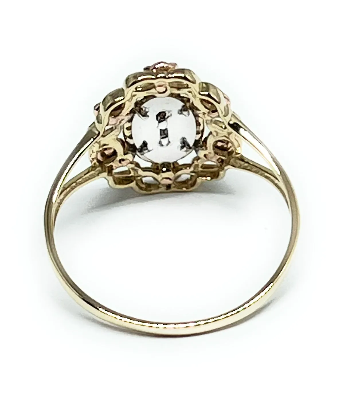 14k Solid Gold Tri-Color Virrgin Mary Flower CZ Ring (FC 213)