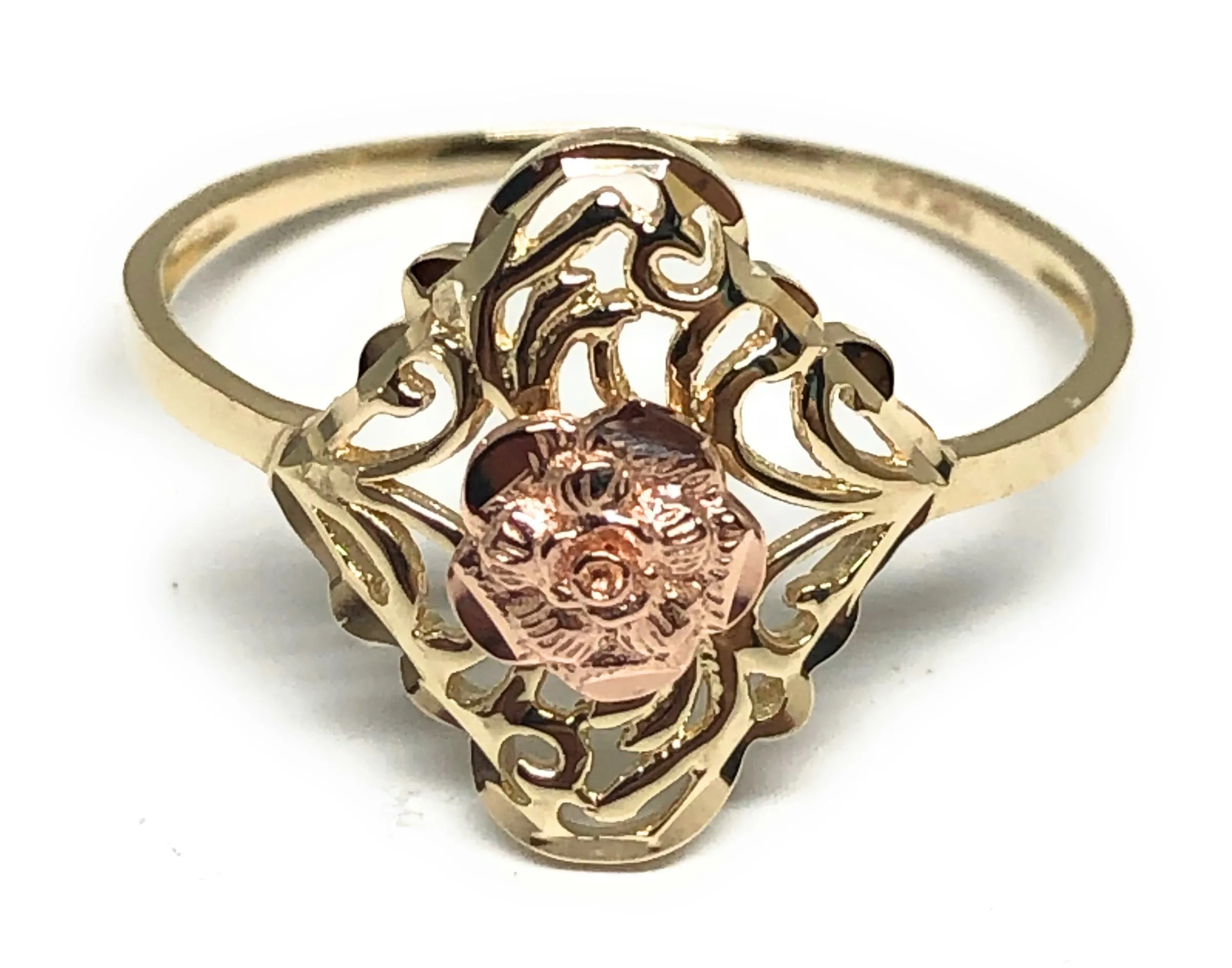 14k Solid Gold Yellow & Rose Gold Flower Ring (FC 196)