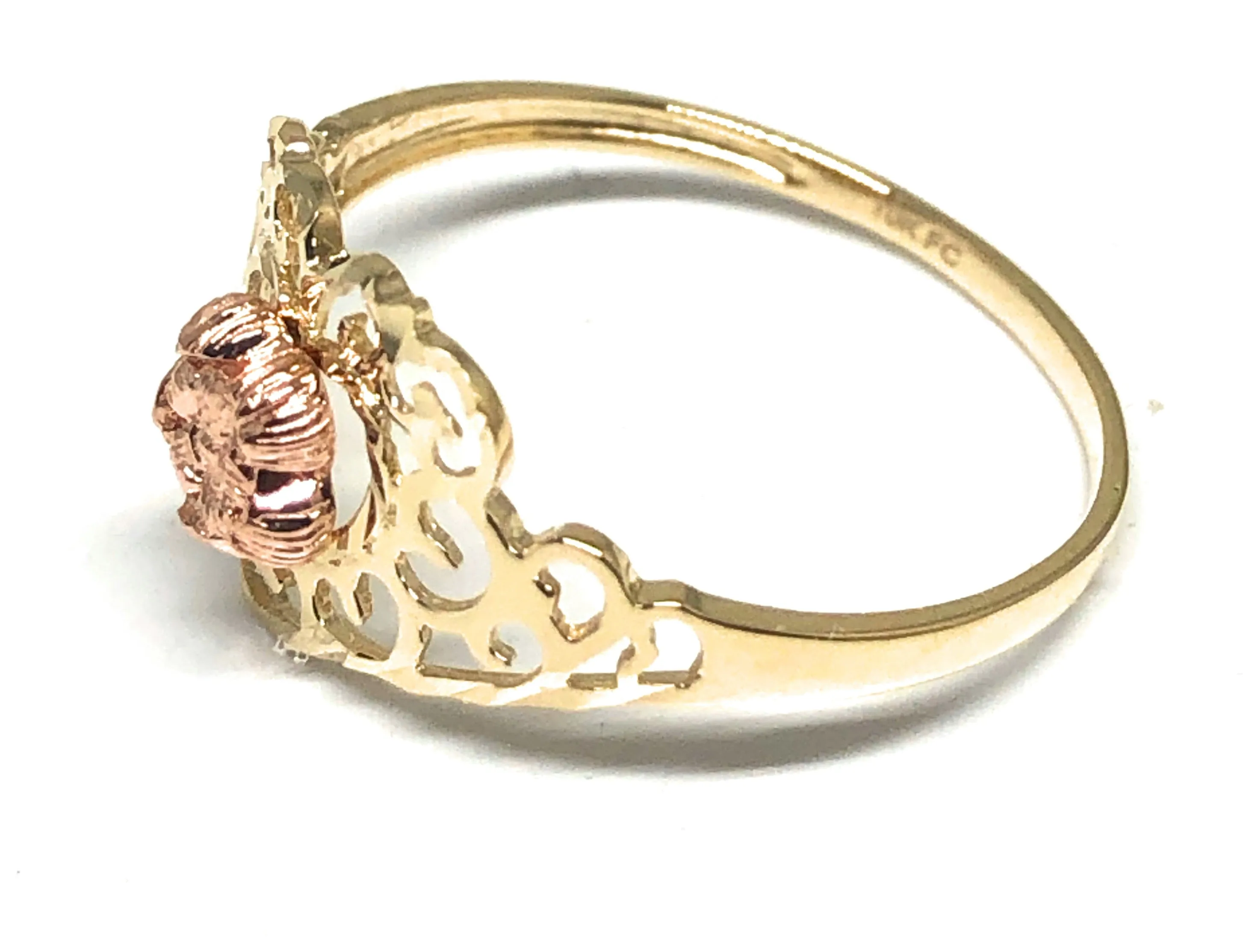 14k Solid Gold Yellow & Rose Gold Heart Flower Ring (FC 180)