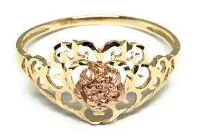 14k Solid Gold Yellow & Rose Gold Heart Flower Ring (FC 180)