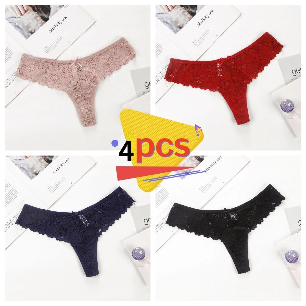 4Pcs/Set Women Lace Panties