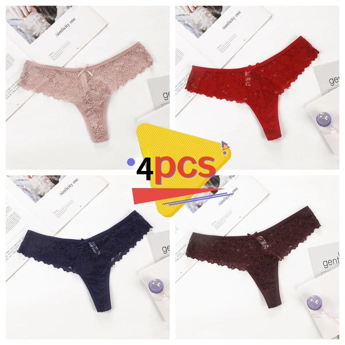 4Pcs/Set Women Lace Panties