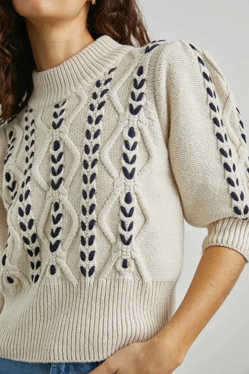 Addy Sweater in Oatmeal and Navy