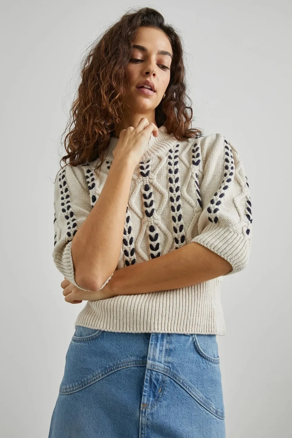 Addy Sweater in Oatmeal and Navy