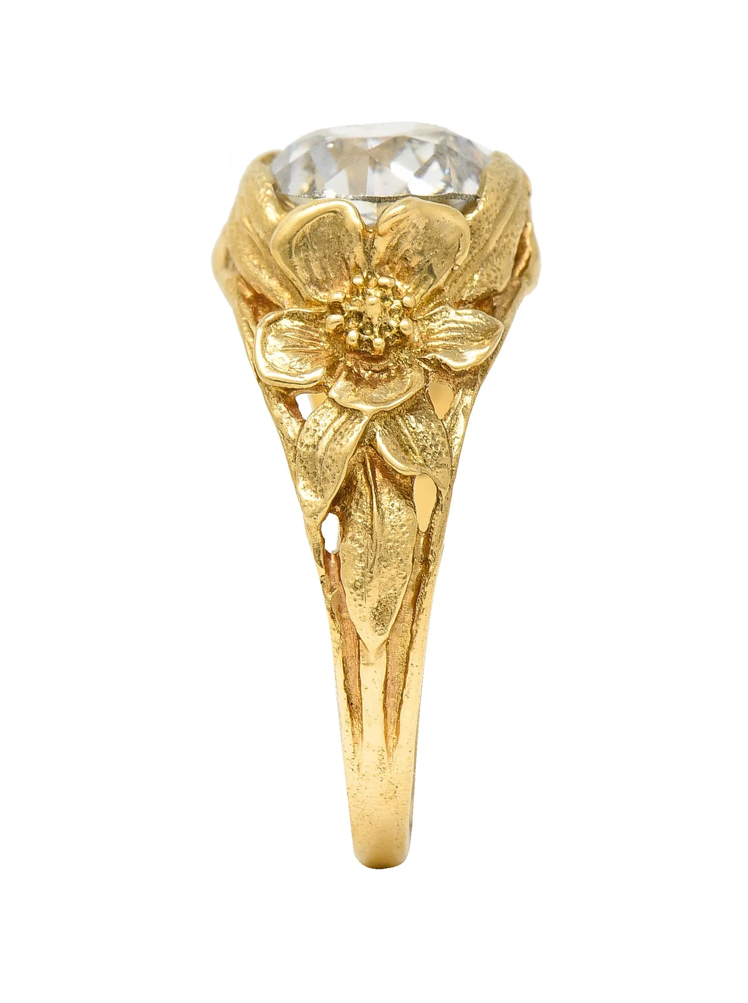 Art Nouveau 1.93 CTW Diamond 14 Karat Yellow Gold Orange Blossom Flower Antique Solitaire Engagement Ring