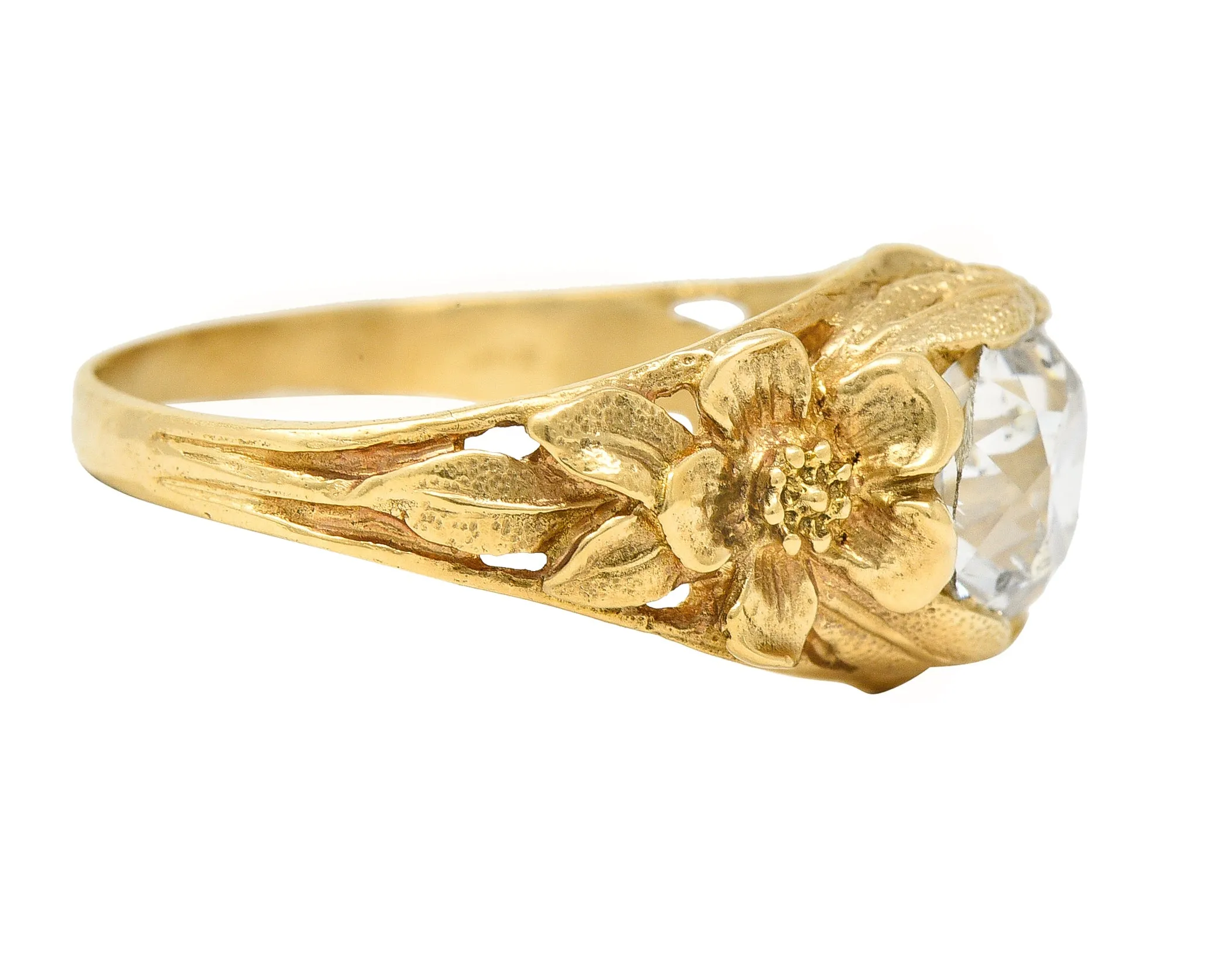 Art Nouveau 1.93 CTW Diamond 14 Karat Yellow Gold Orange Blossom Flower Antique Solitaire Engagement Ring