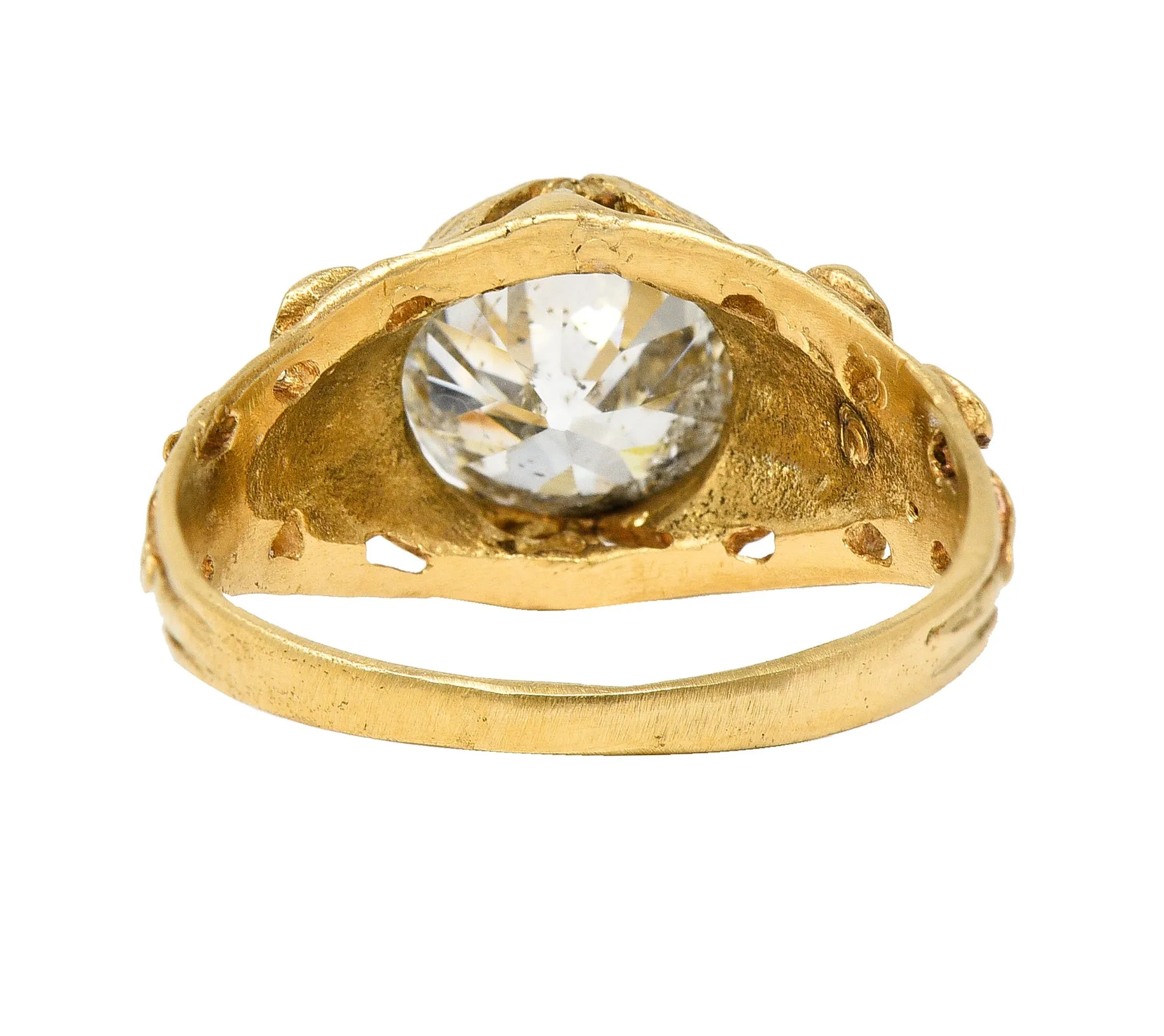 Art Nouveau 1.93 CTW Diamond 14 Karat Yellow Gold Orange Blossom Flower Antique Solitaire Engagement Ring