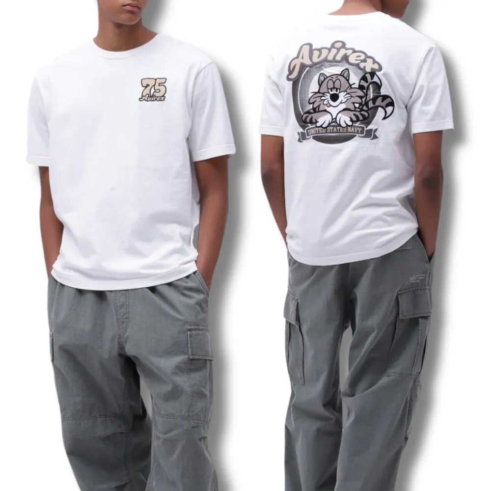 AVIREX  |Crew Neck Unisex Street Style Plain Other Animal Patterns