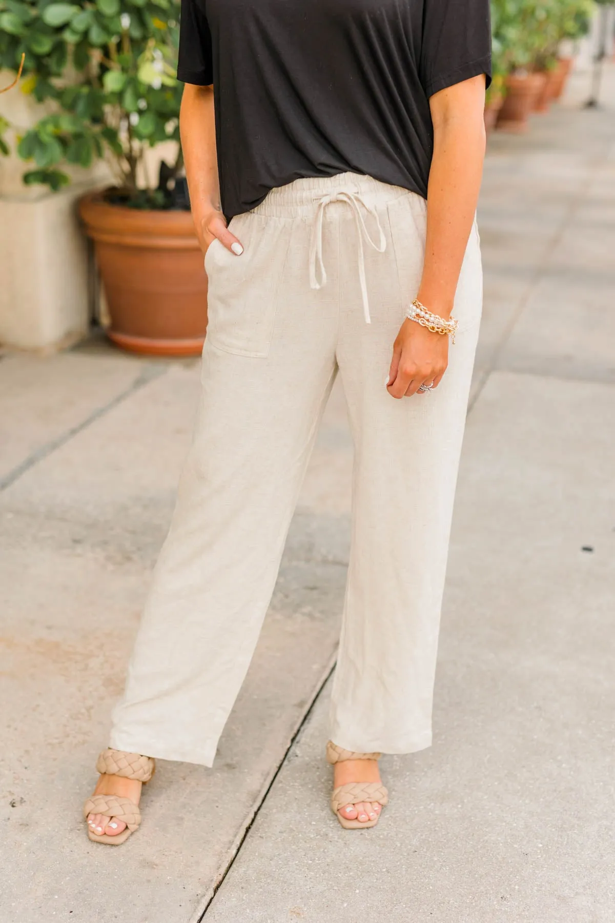 Beach Vibes Linen Pants- Sand