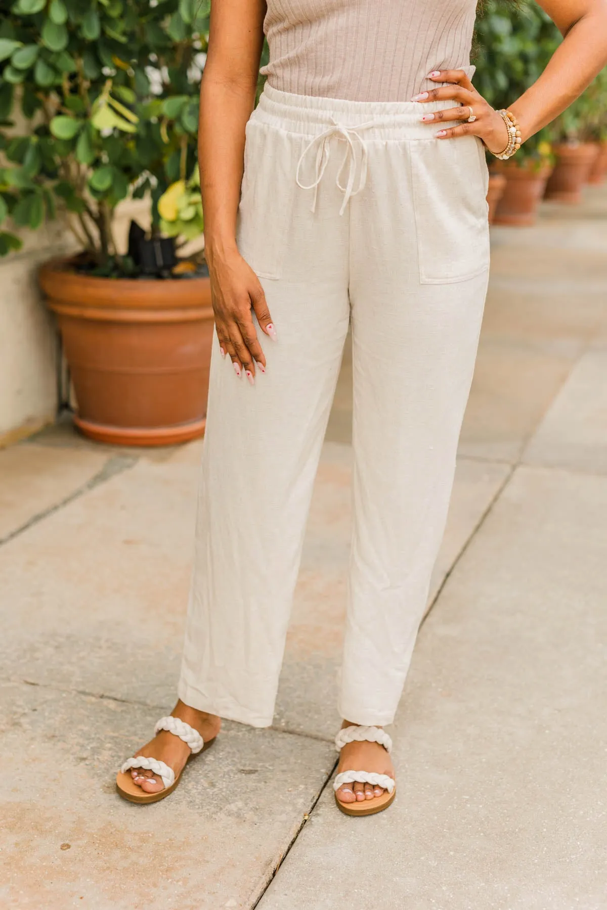 Beach Vibes Linen Pants- Sand