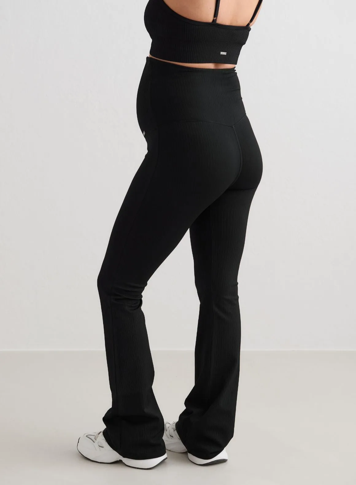 Black Ribbed Seamless Flare Maternity Tights