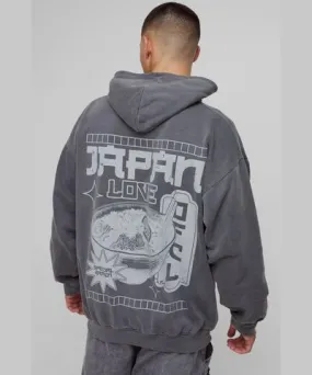 boohoo Mens Oversized Washed Japan Graphic Hoodie