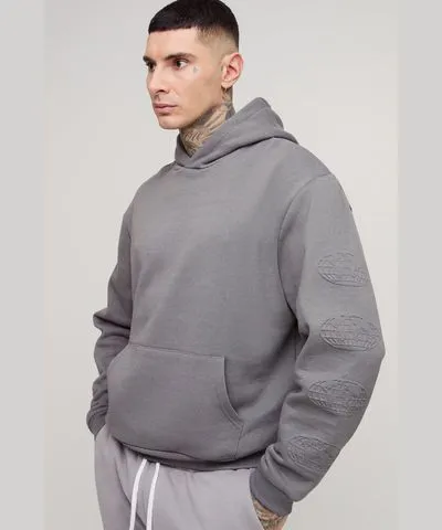 boohoo Mens Tall Oversized Boxy Wrldwd Embossed Sleeve Hoodie