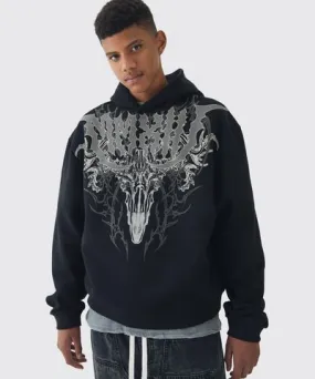 boohooMAN Mens Tall Oversized Boxy Gothic Large Scale Print Hoodie