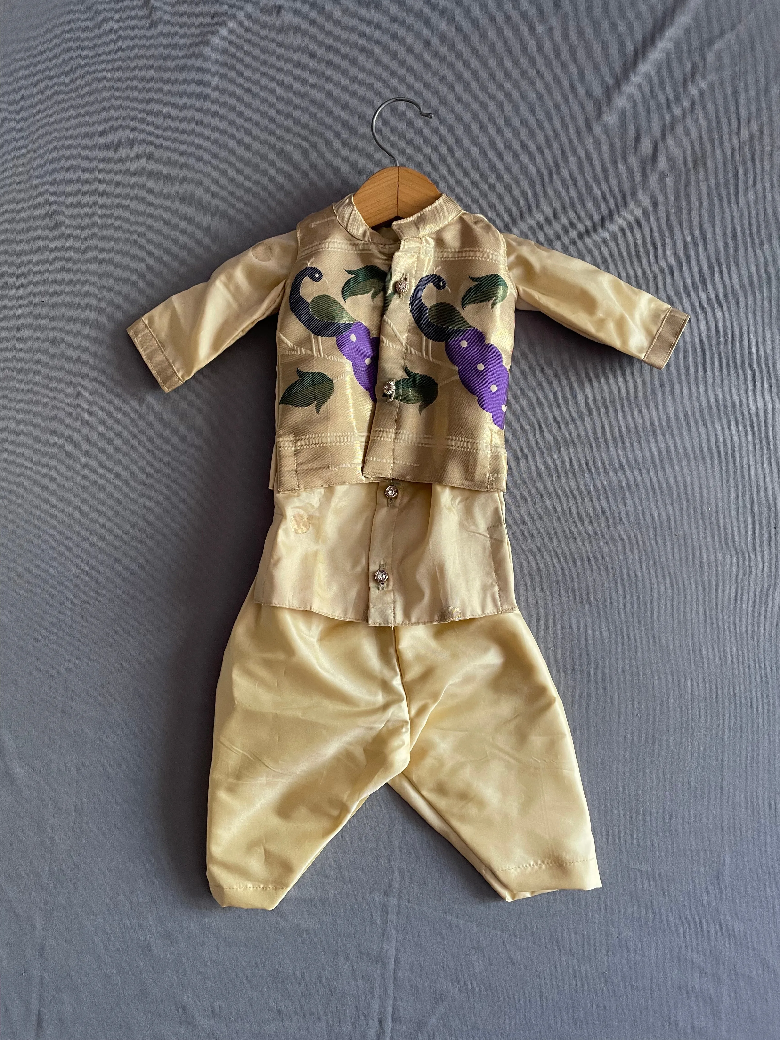 Boy's golden cream premium paithani kurta pant with jacket