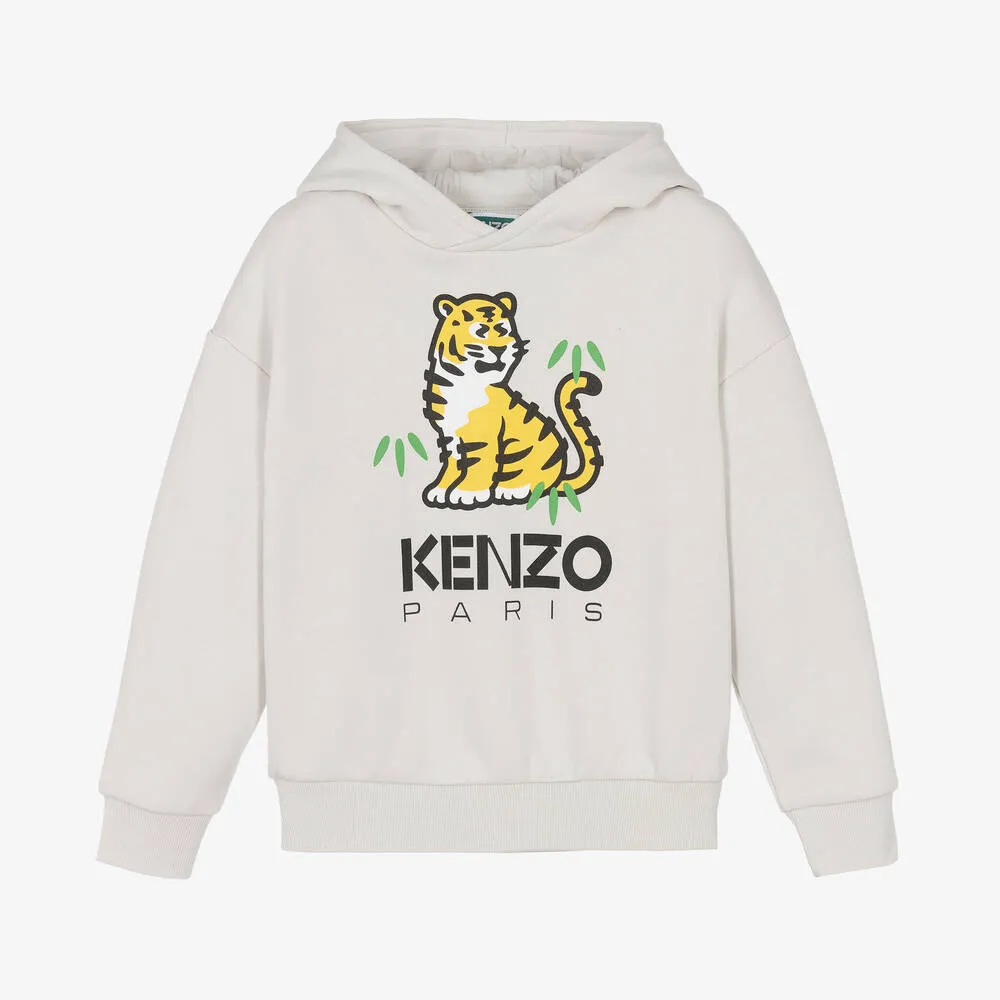 Boys Grey Cotton KOTORA Tiger Hoodie