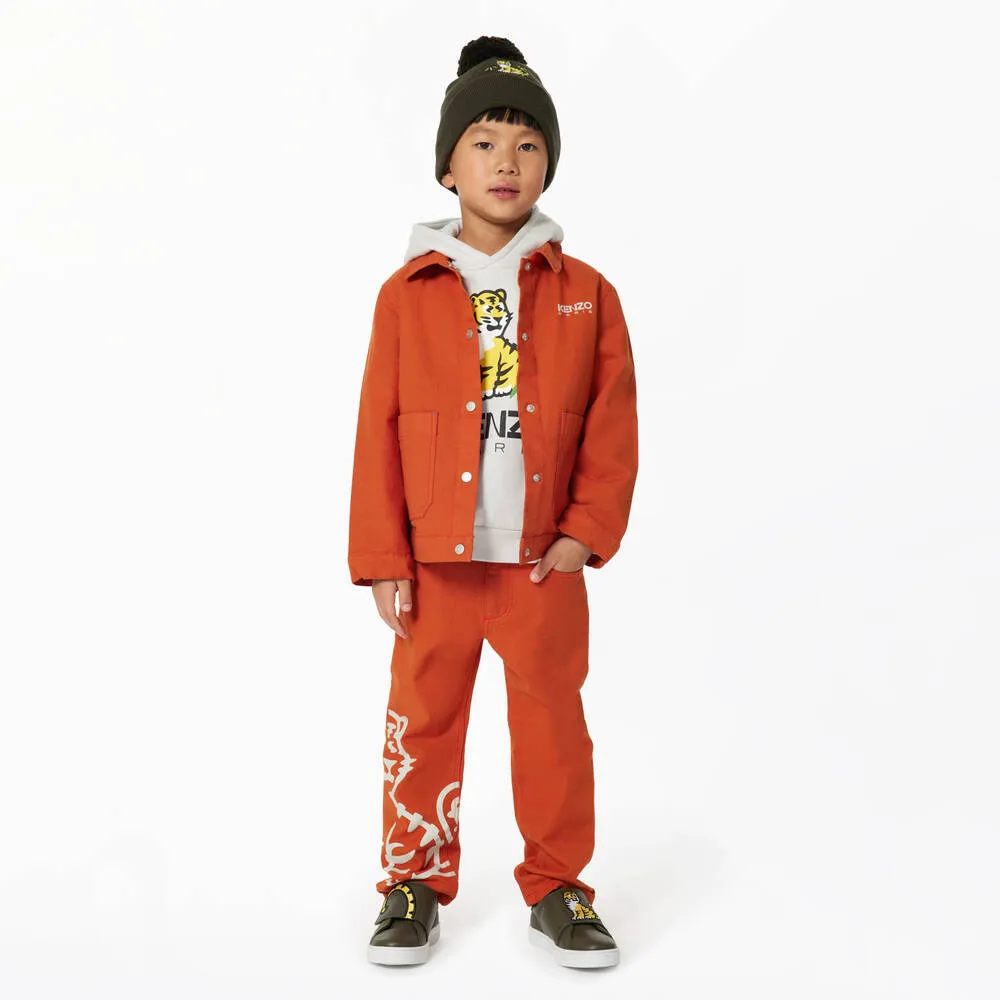 Boys Grey Cotton KOTORA Tiger Hoodie