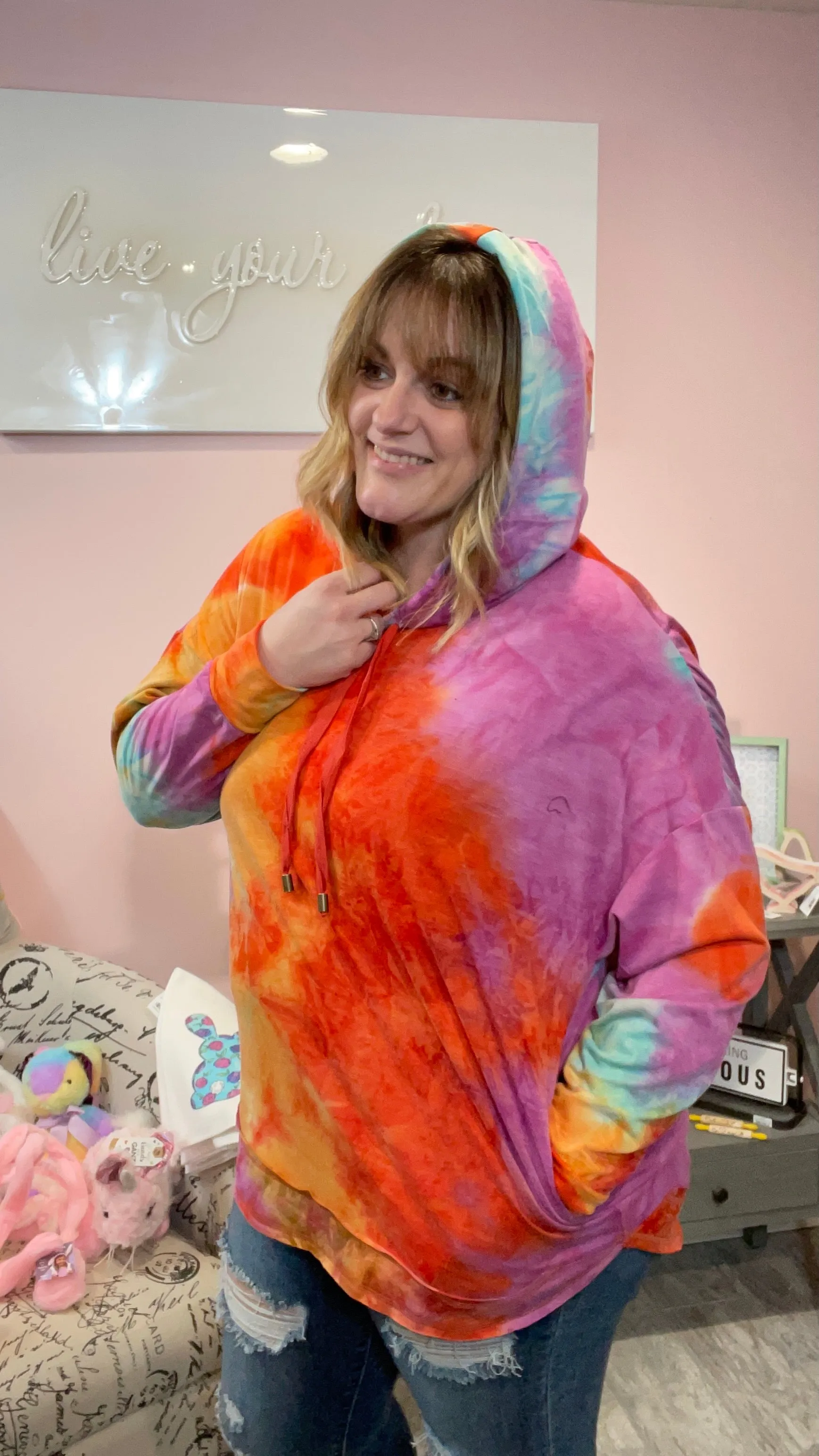 Bright Tie Dye Pullover Hoodie