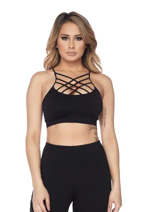 Cage Neck Bralette-Black