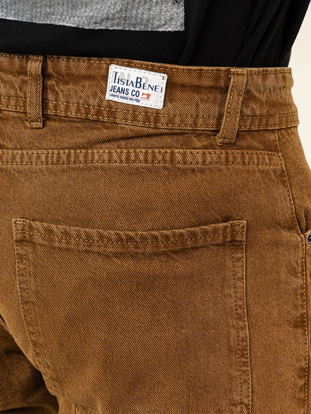 Camel Brown Straight Fit Side Zipper Denim Jeans