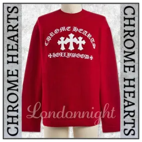 CHROME HEARTS  |Unisex Cashmere Blended Fabrics Long Sleeves Leather Logo