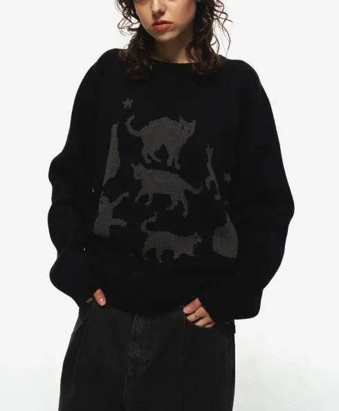 COMPAGNO  |Unisex U-Neck Long Sleeves Oversized Sweaters