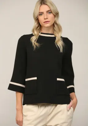 Contrast Lurex Yarn Mock Neck Sweater