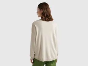 Cotton sweater with round neck - Beige | Benetton