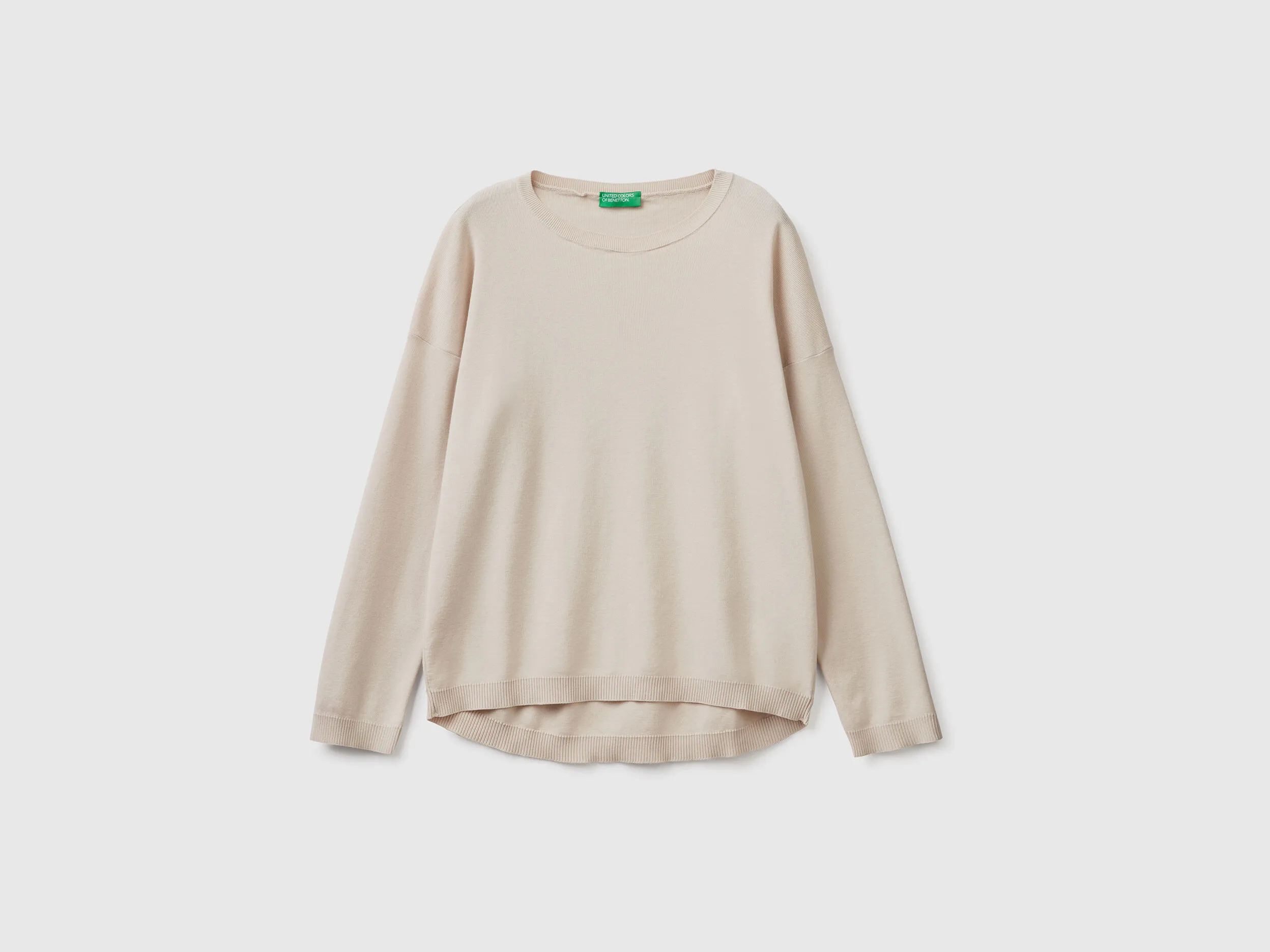 Cotton sweater with round neck - Beige | Benetton