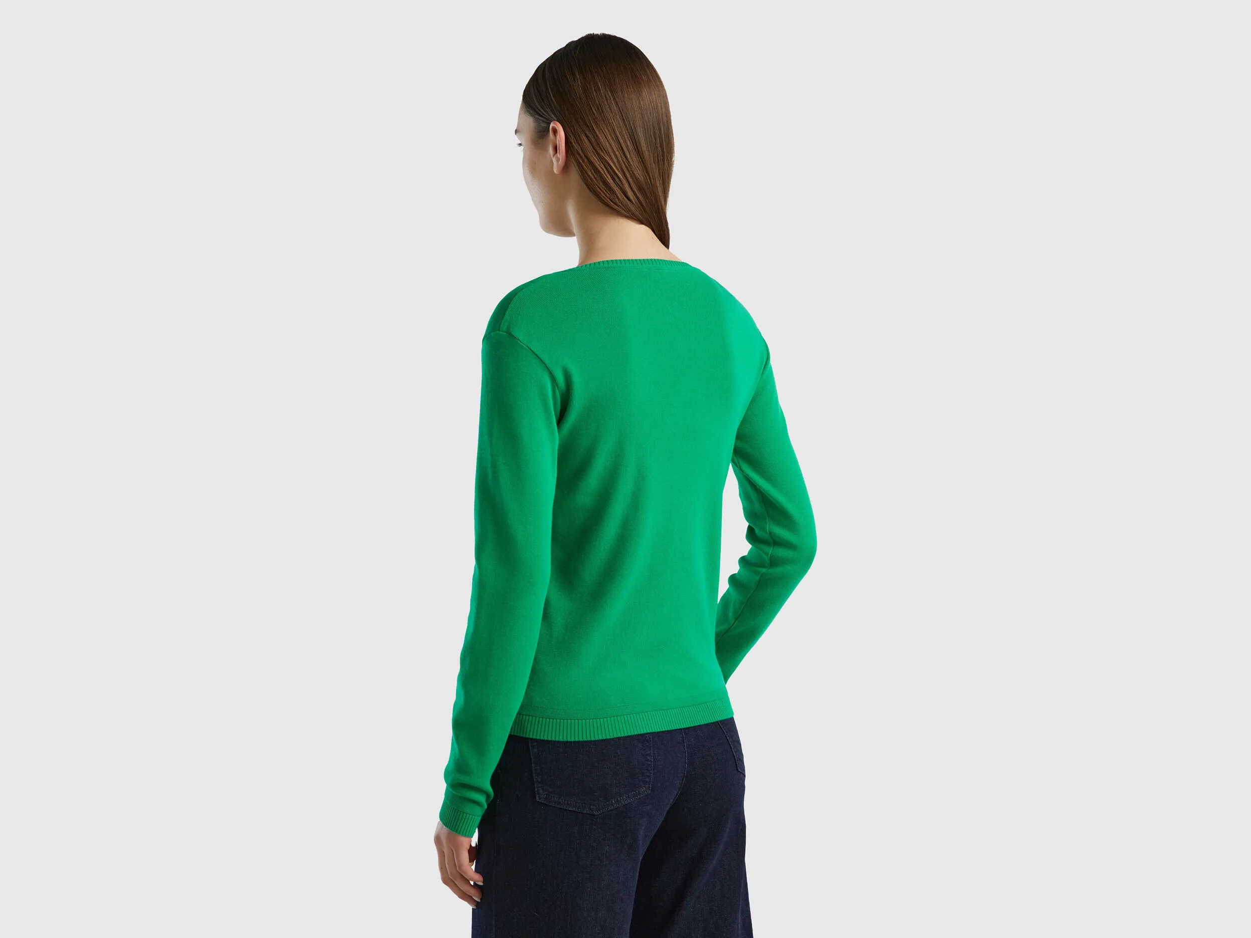 Crew neck cardigan in pure cotton - Green | Benetton