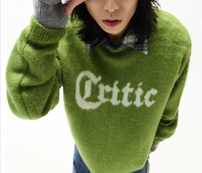 CRITIC  |Unisex U-Neck Long Sleeves Oversized Sweaters