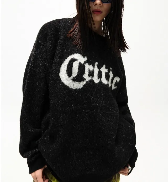 CRITIC  |Unisex U-Neck Long Sleeves Oversized Sweaters