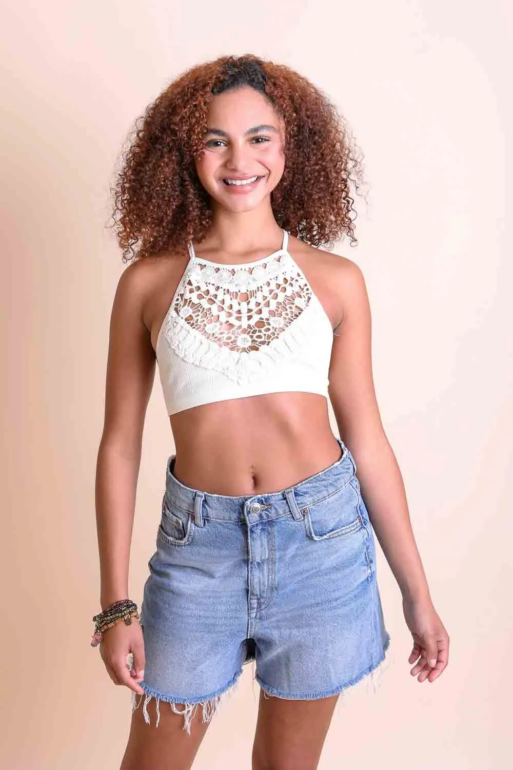 Crochet Lace High Neck Bralette Brami Top Extra Small-Extra Large