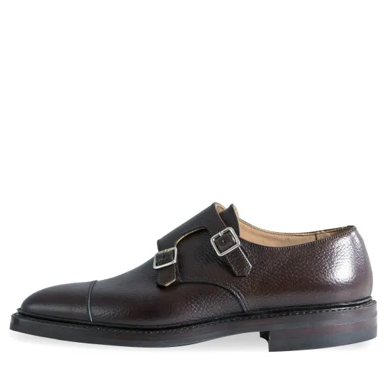 Crockett & Jones 'Harrogate' Country Calf Grain Double Monk Shoes Dark Brown