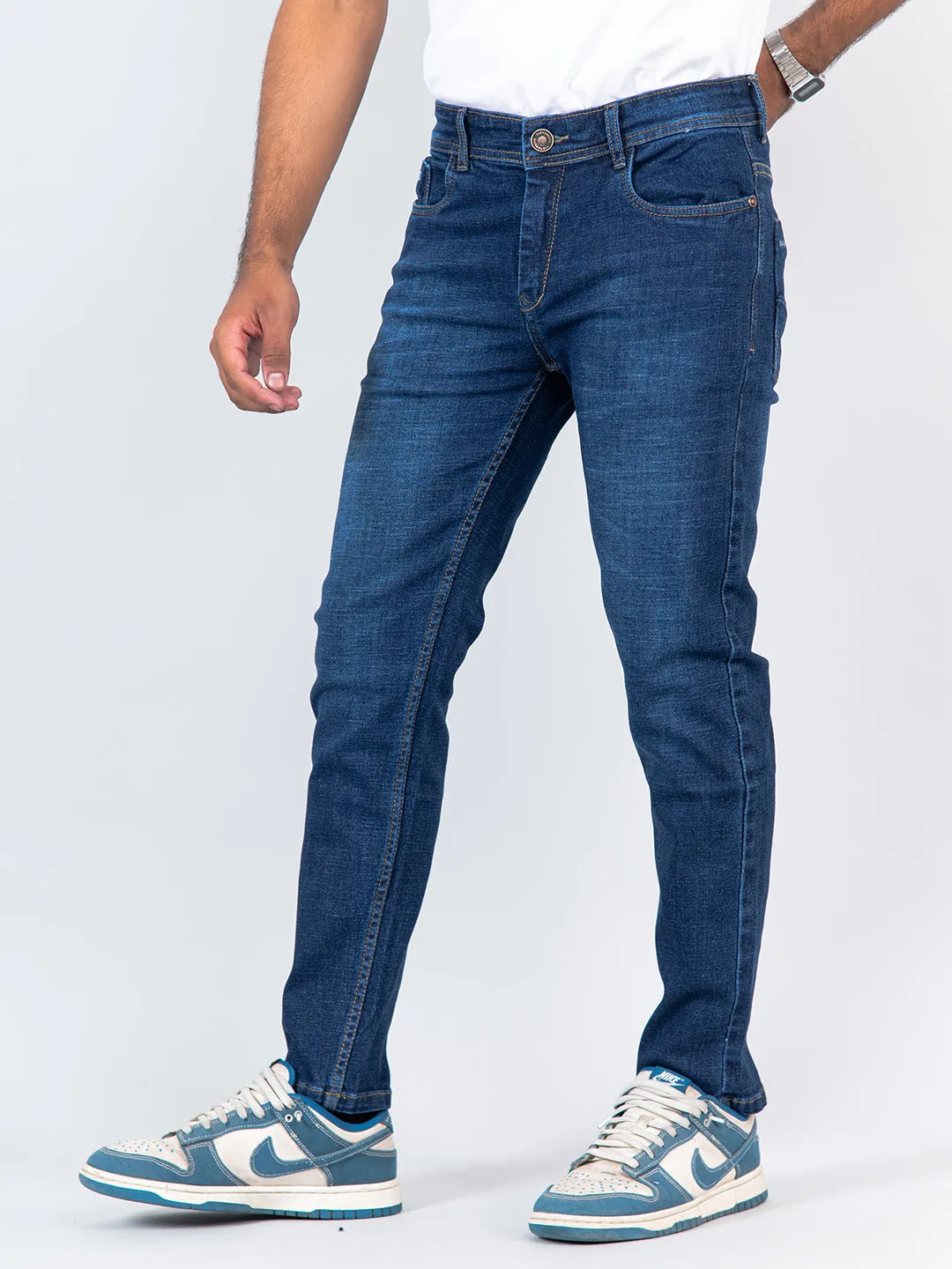 Dark Blue Ankle Fit Denim Jeans