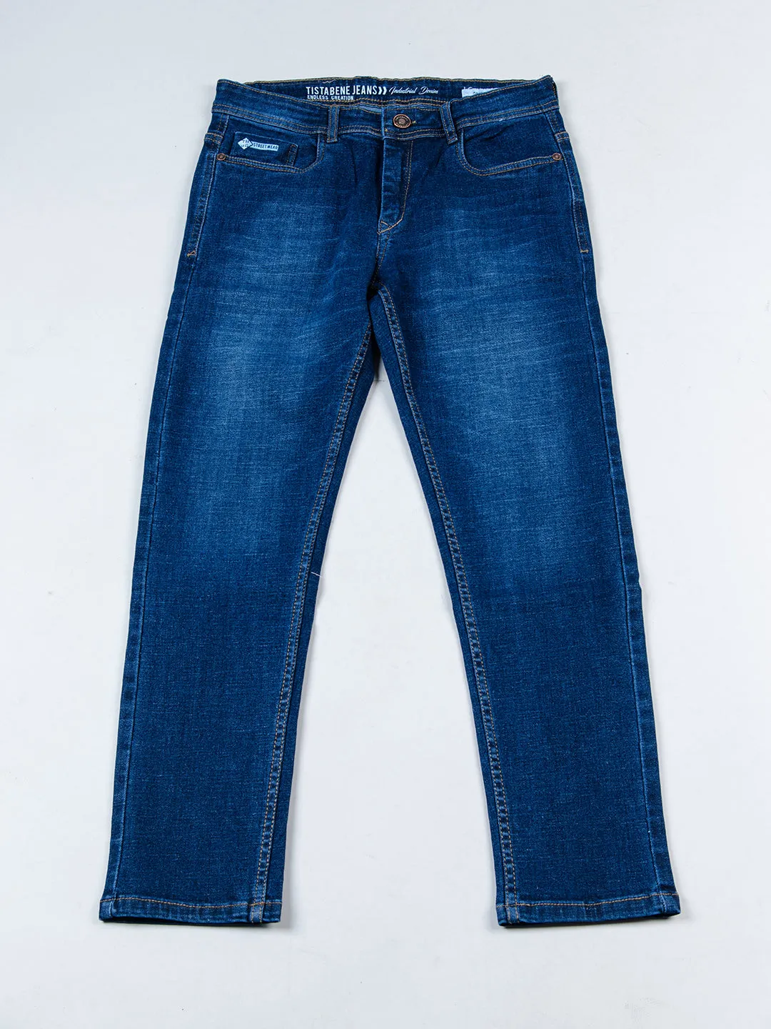 Dark Blue Ankle Fit Denim Jeans